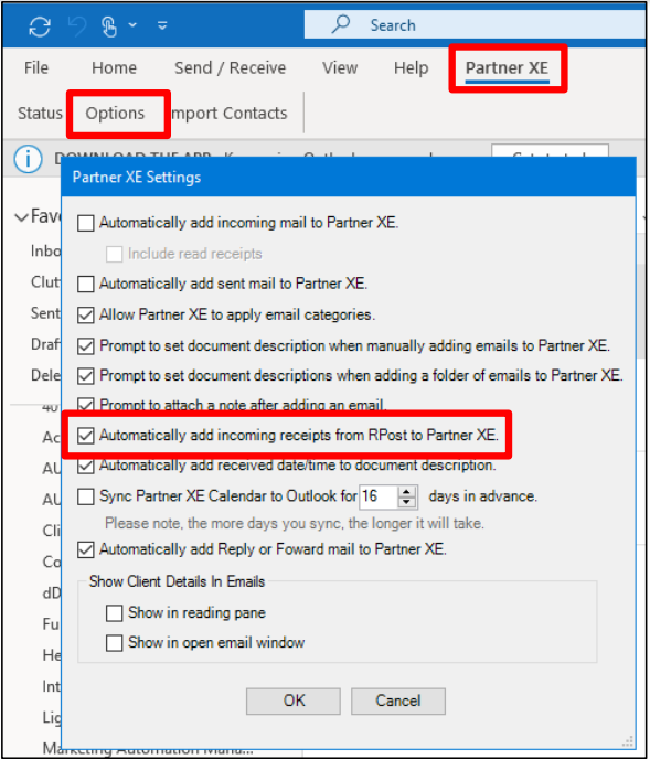 Zywave Partner Platform Settings in Outlook Desktop